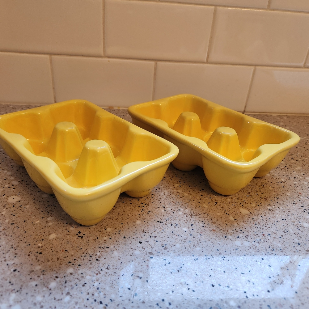 Unmarked Yellow Ceramic Egg Holders